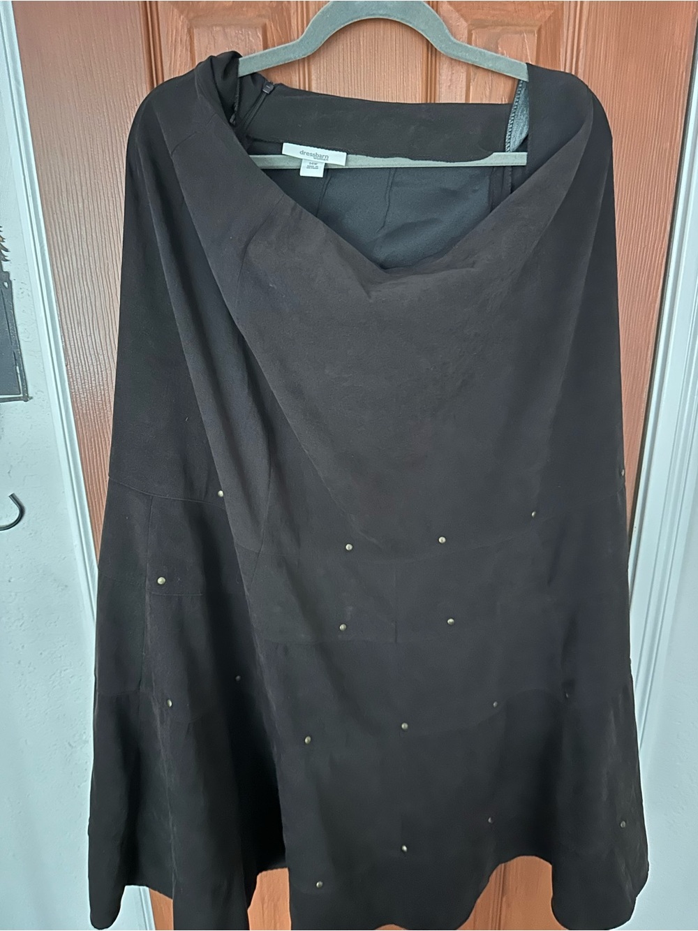Dressbarn Brown Faux Midi Skirt with Stud Details Size 14